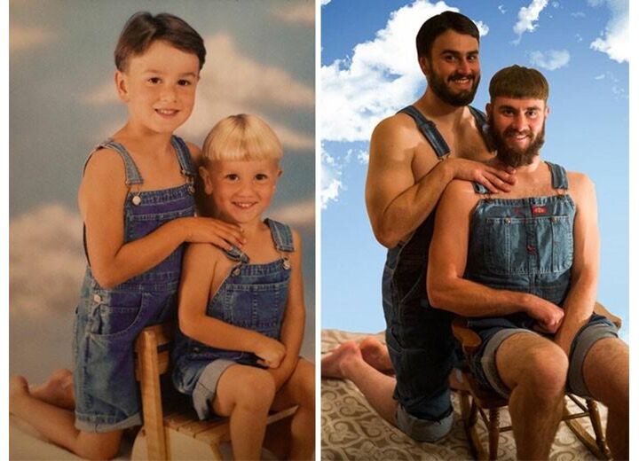 Fotoserie: broers en zussen maken kinderfoto's na (echt, waarom doen mensen dit?)